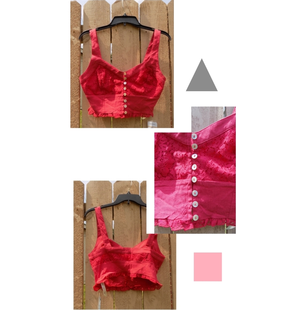 Bralette Crop Top - Pink with button / lace detail